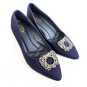 Vintage 60s Womens Size 4 Navy Blue Shoes Heels Mod Rhinestones Glam Hollywood